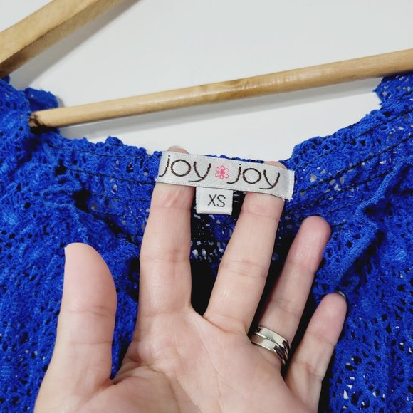 Joy Joy Sheer Lace Coquette Coverup Dress Short Sleeve Blue Ruffle Trim Elegant - Picture 3 of 8